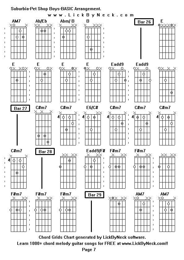 Chord Grids Chart of chord melody fingerstyle guitar song-Suburbia-Pet Shop Boys-BASIC Arrangement,generated by LickByNeck software.